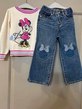 Baby Gap Minnie Mouse Cream Knit Sweater & Denim Jeans Set